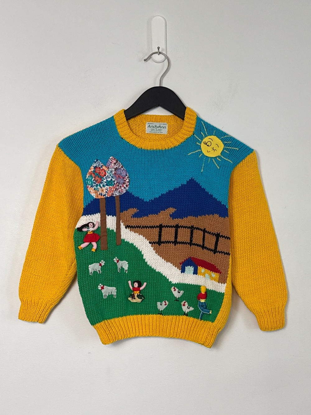 Handmade Yellow & Multi-Color Scenic Knit Sweater